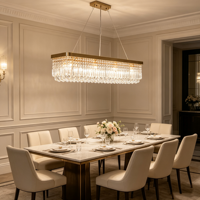 Lustre LED Rectangulaire Moderne de Luxe en Fer et Cristal pour Salon, Salle à Manger et Villa