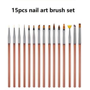 Lot de 15 pinceaux à ongles en nylon à manche en bois vert dégradé avec couvercle pour le dessin de motifs et le nail art - Product Image 2