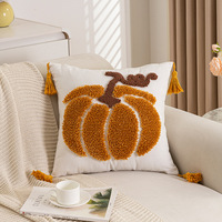 Automne citrouille touffeté housse de coussin caché fermeture éclair carré Halloween décor à la maison oreillers gland brodé plante personnalisée pour hôtels