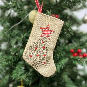 Bas de Noël brodé en toile de jute, suspension d'arbre de Noël, ornements de Noël, accessoire de vacances, fournitures de fête d'anniversaire, - Product Image 3
