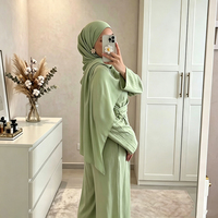 Ensemble tunique musulmane deux pièces avec haut à manches longues et pantalon large, avec hijab, tenue islamique modeste pour femmes, abaya
