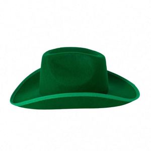 Chapeaux de cowboy unisexes de haute qualité pour adultes, en feutre 100 % polyester vert, style européen et américain, pour l'extérieur, toutes saisons, aspect soyeux - Product Image 5