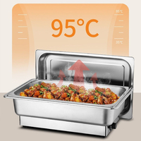 Set Pemanas Makanan Buffet Listrik Stainless Steel dengan Temperatur Dapat Diatur, Peralatan Restoran Komersial Grosir