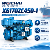 Moteur diesel marin X6170ZC450-1, 450 CV, 330 kW, 1000 tr/min, 27,24 L, refroidi par eau, pour bateaux de pêche, de transport de marchandises, de passagers et de travail.