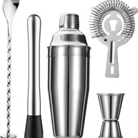 Ensemble de shaker à cocktails moderne 6 pièces en acier inoxydable, best-seller, avec shaker, cuillère de bar, doseur et bouchon de bouteille de vin pour bar à domicile