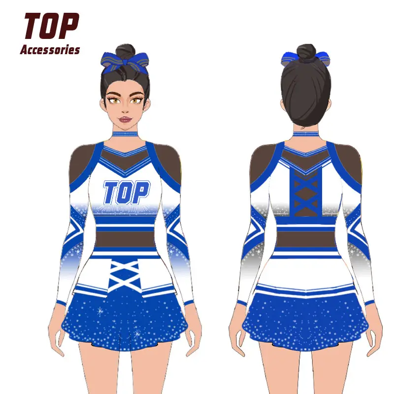 Recentes chegados Cheerleading Meninas Uniforme Teen Cheerleader Trajes com Strass