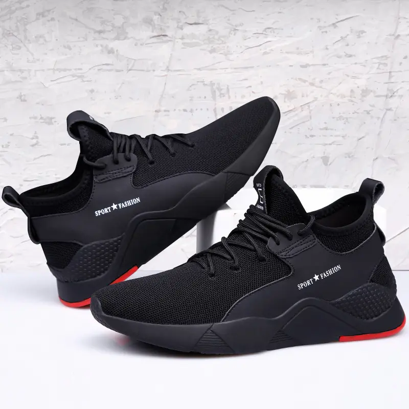 Fashion customized summer lace-up slip on breathable knit lightweight black walking running sports men casual shoes sneakers