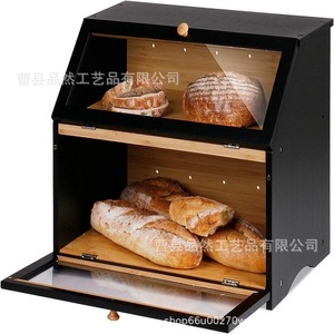 Double Layer Bamboo Bread Box 15.35x9.85x12.6inchs With Glass Door For Kitchen Storage - Product Image 2