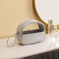 Pochette de maquillage transparente à motif imprimé personnalisé, avec joli ruban, forme de demi-lune, étui cosmétique transparent