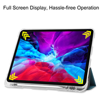 Étui de protection antichoc à quatre coins en cuir PU avec support pliable et dos transparent en TPU pour iPad Pro 12,9 pouces