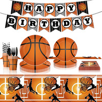 Vente chaude Basket-ball Thème Fête Assiette En Papier Serviettes Tasses Ensemble Décor Décorations pour La Fête De L'école