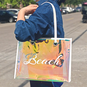 Sac fourre-tout en PVC transparent orange avec logo personnalisé, fermeture à bandoulière, design élégant et tendance pour cadeaux, shopping, Chine - Product Image 4