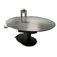 Nordic Minimalism New Marble <strong>Pattern</strong> Rock Slab Compound Glass Top Round Close to Long Dining <strong>Table</strong> with Two Leaf Swivel Close - Product Image 2