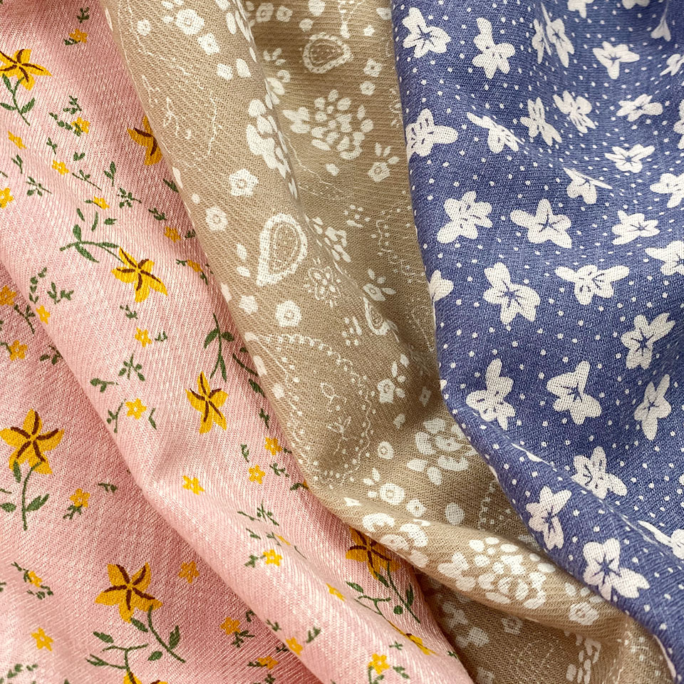 Spun Woven Ready Stock No Moq Baby Floral Printing Slub Blend Rayon Viscose Cotton Poplin Twill Fabric