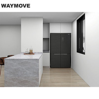 Ensembles d'armoires de cuisine modulaires écologiques modernes WAYMOVE, design îlot, cuisine complète avec évier en marbre artificiel/feuille de placage