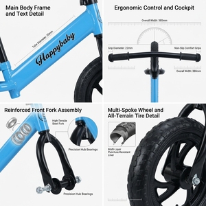 Nouveau vélo d'équilibre en acier de 12 pouces à bas prix avec cadre entièrement amorti, vitesse unique, sans pédales, capacité de charge de 75 kg pour les enfants de 2 à 5 ans - Product Image 3