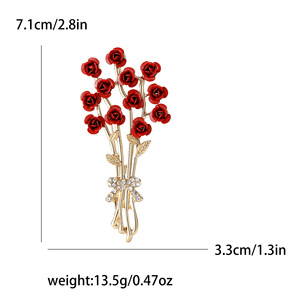 เข็มกลัดรูปช่อกุหลาบแดงดีไซน์ยอดนิยมปี 2026 ประดับด้วยคริสตัลคุณภาพสูง ขายส่งจากโรงงาน เครื่องประดับแฟชั่น - Product Image 5