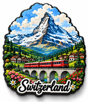 Aimant de réfrigérateur Matterhorn Suisse en PVC souple, aimant en caoutchouc personnalisé, aimant de réfrigérateur avec l'image des Alpes, souvenir cadeau