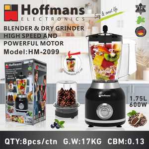 Licuadora Profesional Hoffmans 2 en 1 de 600W de Alta Velocidad con Vaso Irrompible de PC de 1.75L para Cocina Africana 1. Pu de 600W Eficiente - Product Image 1