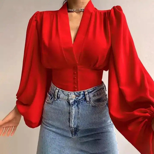 2023 Maßgeschneidertes Loses Hemd für Damen Sexy Baumwolle Hauskleidung Einfarbig Langarm Seide <span class=keywords><strong>Monki</strong></span> Grünes Hemd Bluse Oberteil Oberbekleidung Damen Blusen Hemd - Product Image 3