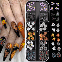 12 grilles 60 pièces Halloween Nail Art breloques bijoux Mini drôle dessin animé fantôme citrouille araignée chauve-souris bricolage Nail Art décoration outil
