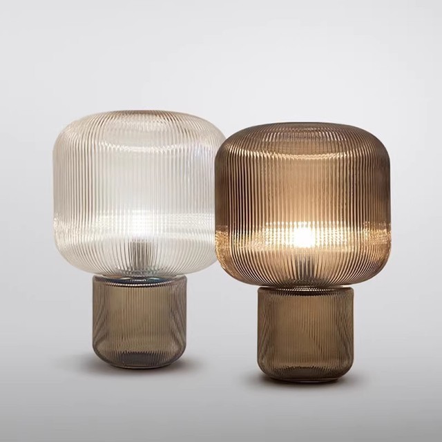 Post-modern Simple Glass Desk LampSmoky Grey Glass Light Luxury Decorative Table Lamp for Hotel Bedside or Living Room