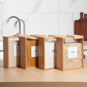 <b>Bamboo</b> Grain Storage Box Rectangle Airtight Kitchen Food <b>Container</b> Natural Wood Color 22x17x8cm Single Compartment Simple Style - Product Image 3