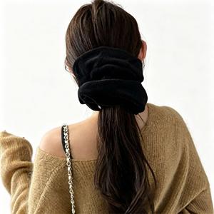Élastique à cheveux extra-large en tissu éponge, élégant et simple, pour sécher les cheveux, bandeau en peluche pour <span class=keywords><strong>femme</strong></span>, idéal pour les coiffures chignon et le <span class=keywords><strong>visage</strong></span>, automne-hiver - Product Image 3