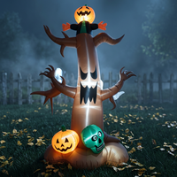 Décoration Gonflable d'Extérieur Grande Taille pour Halloween : Arbre Fantôme Effrayant avec Squelette, Citrouille et Épouvantail Lumineux
