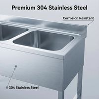 Évier de style européen en acier inoxydable 201/304 à double/simple bac, finition brossée, hauteur réglable, facile à assembler, pour restaurant