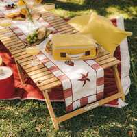 Table de pique-nique pliante en teck, portable, pliable, basse, pour le jardin, la cour, la pelouse, la plage, le parc, les fêtes