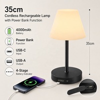 Lampe de table de restaurant sans fil flexible et simple, modèle exclusif, 20 cm de hauteur, avec batterie externe 4000 mAh, 3 températures de couleur, intensité réglable, pour hôtel et bar