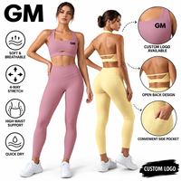 Ensemble de yoga 2 pièces GM pour femmes : Soutien-gorge de sport dos nu et leggings taille haute à poches, séchage rapide, logo personnalisé, vêtements de sport en gros