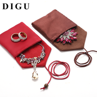 DIGU Pochettes à Bijoux de Luxe, Sacs Cadeaux à Cordon, Sacs de Rangement Doux Rouges pour Bagues, Colliers, Broches, Sacs de Voyage Organisateurs