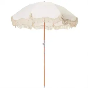 Ovida grande ombrellone da esterno promozionale logo personalizzato macrame nappa frange ombrellone da spiaggia