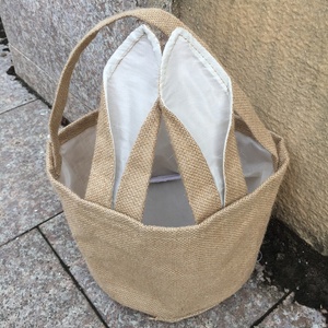 Cesta de lino de yute, 6 colores, monograma de orejas largas en blanco, para vacaciones, arpillera gris, cesta de Pascua - Product Image 6