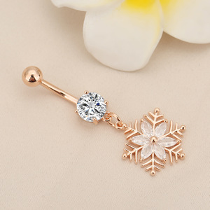 Anneaux de nombril tendance en acier inoxydable avec pendentif flocon de <span class=keywords><strong>neige</strong></span> pour femmes, bijoux de piercing de nombril exquis - Product Image 2
