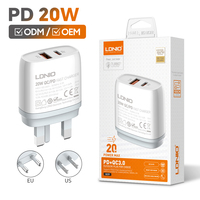 Chargeur mural USB LDNIO Q229 à double port USB 20W PD, charge rapide QC3.0, type C, pour téléphone portable iPhone