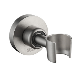 Support de pomme de douche en acier inoxydable, rond de 48 mm, finition brossée universelle, fixation murale, aucun perçage requis - Product Image 1