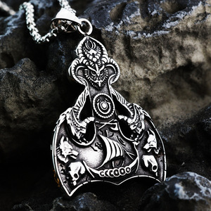 Colgante Vikingo Odin Element de Acero Inoxidable con Forma de Escudo, Colgante Temático para Hombre, Collar de Moda, Regalo - Product Image 3