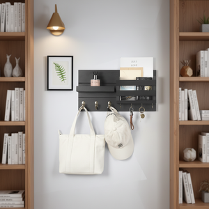 Modern Minimalist Wall-Mounted Wooden Storage Rack with Mail & Key Holder Rectangle Shape Design for Home Wall Decoration - Product Image 6