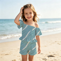 Ensembles de Vêtements pour Filles en Gros, Hauts Smockés à Manches Courtes Imprimés Floraux Hawaïens Personnalisés, Tenues Décontractées 2 Pièces pour Bébés