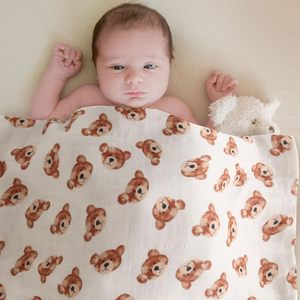 100% coton mousseline 2 couches armure couverture Ultra doux respirant lumière Beige <span class=keywords><strong>marron</strong></span> ours en peluche imprimé bébé poussette couverture - Product Image 2