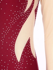 Justaucorps de danse pour femme à manches longues, col montant, en maille, orné de strass, motif flamme, coupe haute, pour spectacle sur scène, personnalisé - Product Image 3