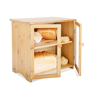 Bamboo Bread Box for Kitchen Countertop 2 Layers Bread Boxes with Clear Window and Cutting Board for Kitchen Food Storage