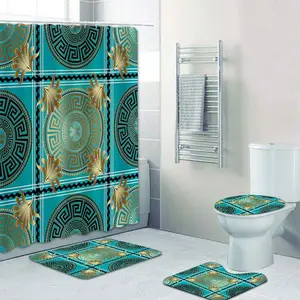 Customized Photo 3D Shower Curtains With Hooks, Luxury Fabric Bathroom Curtain With Hooks/