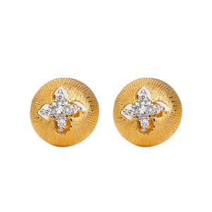 S925 Pure Silver Vintage Italian Precision Brushed Craftsmanship Luxurious Gold-Plated Clover Diamond Studded <b>Fine</b> <b>Stud</b> <b>Earrings</b> - Product Image 5