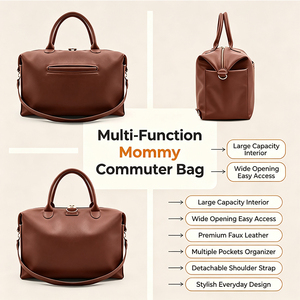 Vente en gros grand sac à couches en cuir végétalien imperméable multifonctionnel maman couche sac à dos bébé nouveau-né sacs à dos de voyage - Product Image 2