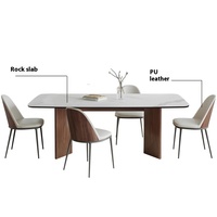 Table à manger extensible de style moderne en bois massif et marbre rectangulaire 6 places avec chaise en noyer noir