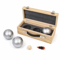 Ensemble de boules de pétanque épaisses de 7 mm, jeu de 3 boules argentées mates dans une boîte en bois avec un joker, jeu de jardin en plein air